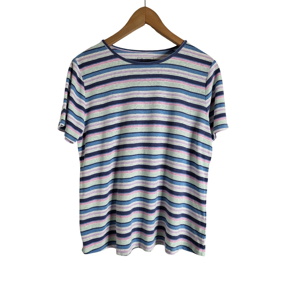 Candace Cameron Bure Blue Pink Striped Linen Blend Tee M 90s Grunge Skater